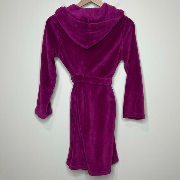 Lands' End Kids Purple Plush Fleece Bathrobe Size 12 Hood Attached Belt Robe - Picture 4 of 9